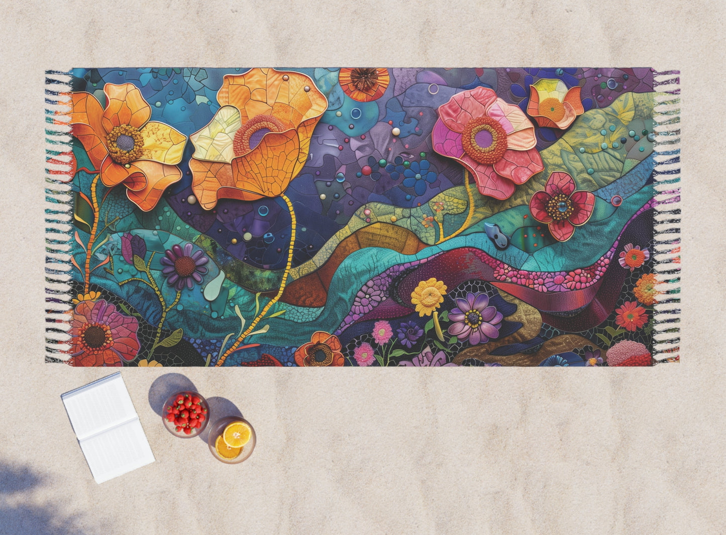 Colorful Art Nouveau Floral#1 Boho Beach Cloth